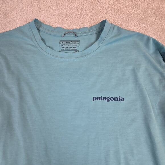 Patagonia Capilene Cool Daily Graphic Long-Sleeve Shirt Mens Large Aqua Flaw - Picture 2 of 7